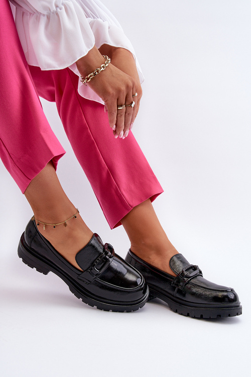 Women's Black Patent Leather Moccasins Imbleria