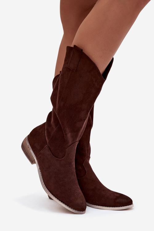 Cowboy Boots Low Heel Eco Suede Chocolate Cherrie
