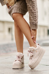 Sneakersy Na Platformie Z Eko Zamszu Ocieplane Futerkiem Beżowe Velarisea