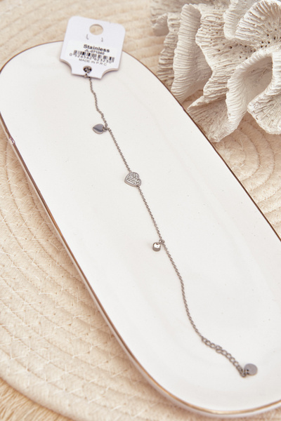 Bransoletka Na Nogę Serca Srebrna