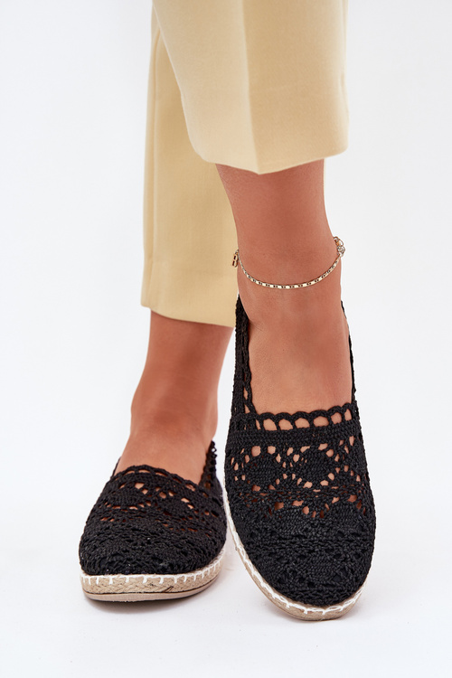 Espadryle Koronkowe Z Plecionką Czarne Adelira