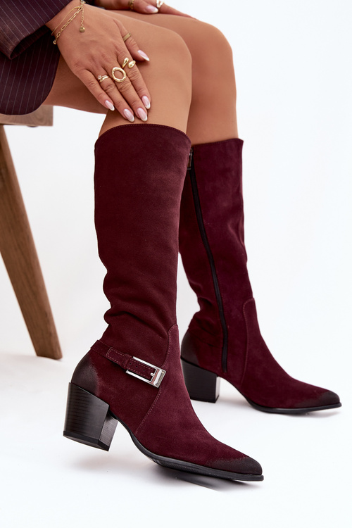 Leather Suede Boots with Heels with Buckle Warm Zazoo 70156 Bordeaux
