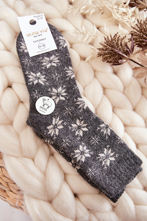 Women's Wool Socks In Snowflakes Grey
