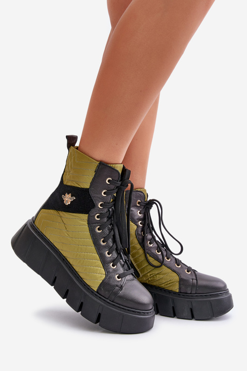 Leather Flat Lace-up Boots Maciejka 06158-01 Black