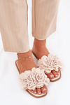 Women's Flat Sandals With Decorative Flowers Beige Misorsse