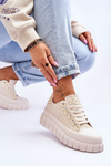 Buty Sportowe Damskie Skóra Platforma Beżowe Alison