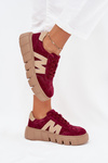 Damskie Sneakersy Platforma Zamsz Bordowe Vinceza 79561