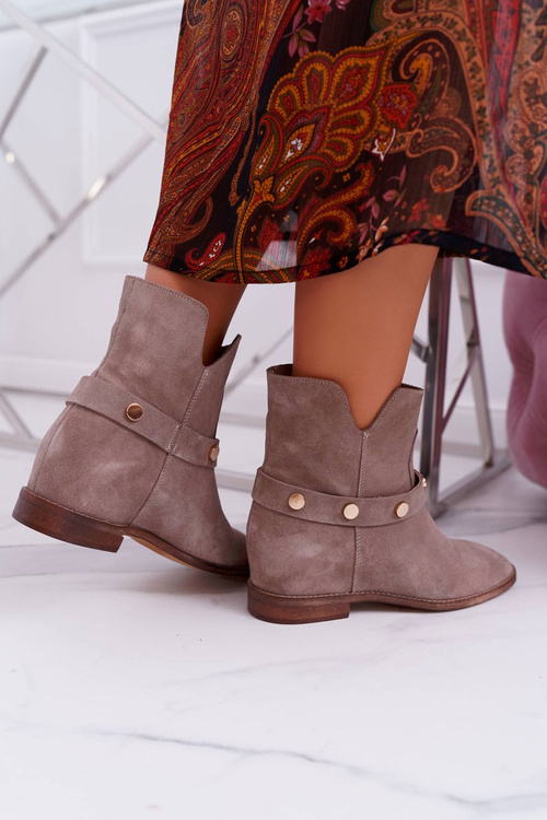 Women's Flat Boots Laura Messi 1890 Leather Suede Beige Darmah