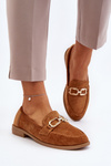 Women's Suede Loafers with Flat Heel Camel Misal