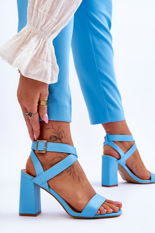 Elegant Sandals On A Block Heel Light blue Michele