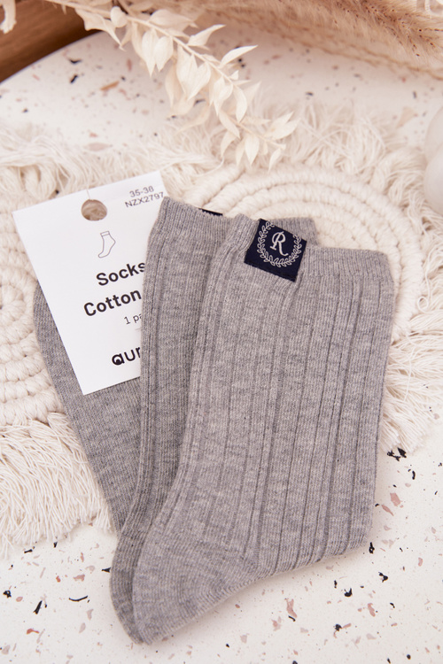 Cotton Socks Striped Ladies Light Gray
