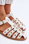 Women's Flat Sandals With Zircons White Ascot