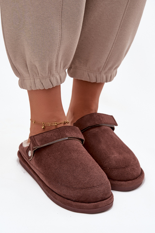 Women's slippers with strap Warm with fur Chocolate Rilena