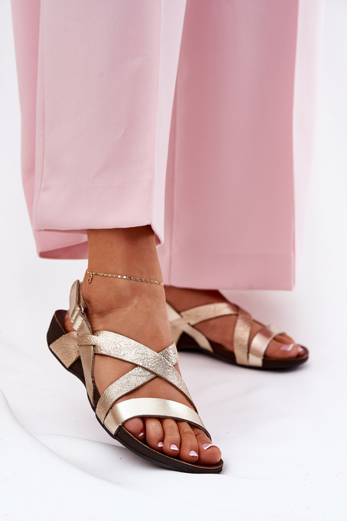 Flat Leather Sandals Women Zazoo 40032 Golden