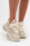 Damskie Sneakersy Skóra Naturalna Złote GOE SS2N4009