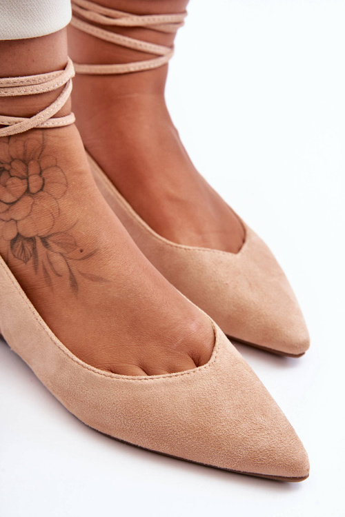 Women's Suede Lace-Up Ballet Flats Nude Lilly Ann