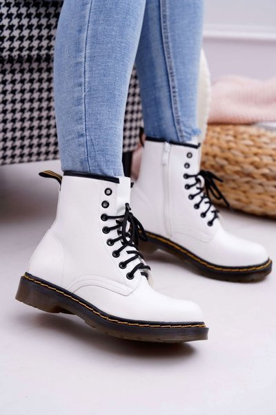 Damskie Botki Trapery Glany Białe Gangsta