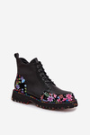 Leather Women's Ankle Boots With Flowers Insulated Artiker 57C0180 Black