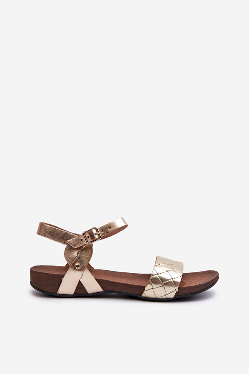 Zazoo 40027 Flat Women's Leather Sandals Golden