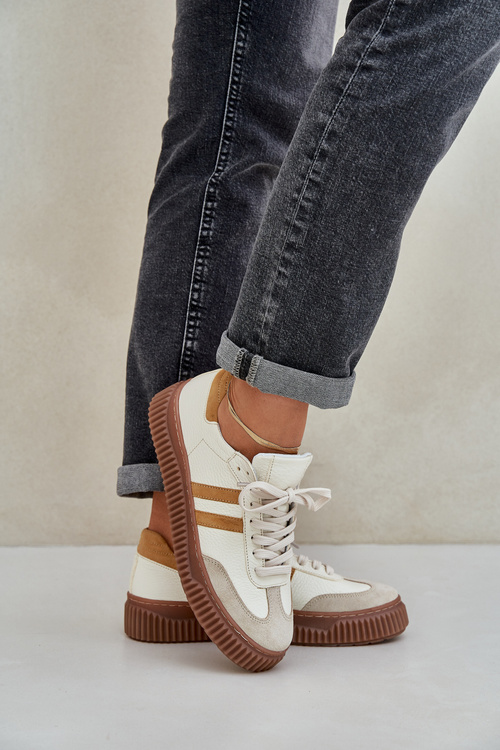 Damskie Sneakersy Skórzane Platforma Beżowe Zazoo N1068S6