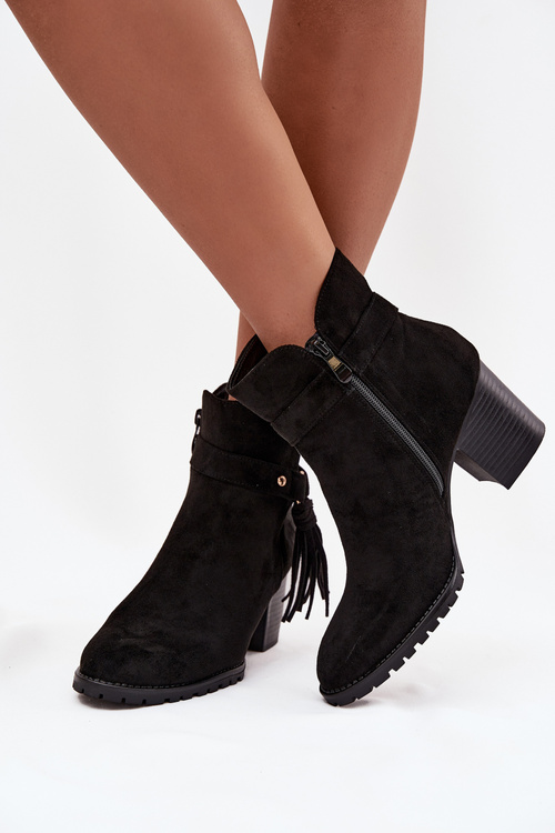 Women's ankle boots with fringe on heel Black Rosabella