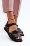 Black Women's Leather Wedge Sandals Vinceza 66624