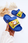Light Children's Slides Sandals With Animal Motif Blue-Yellow Rico 