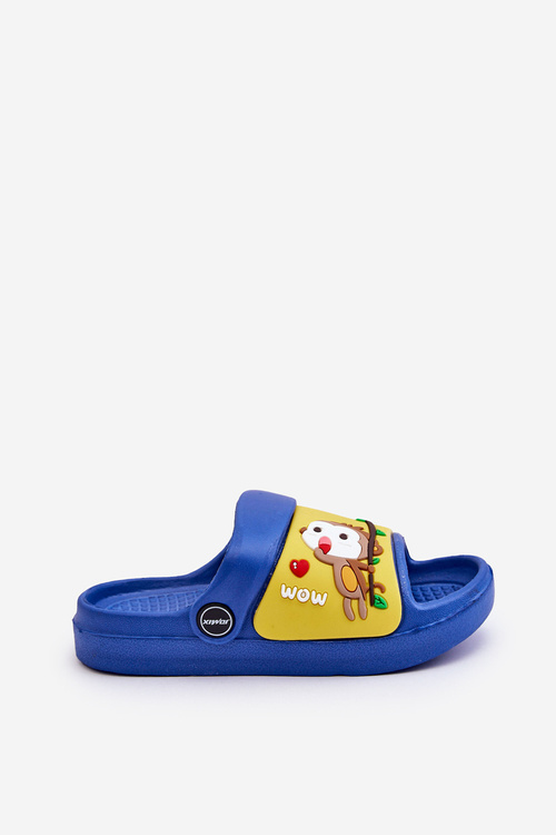 Light Children's Slides Sandals With Animal Motif Blue-Yellow Rico