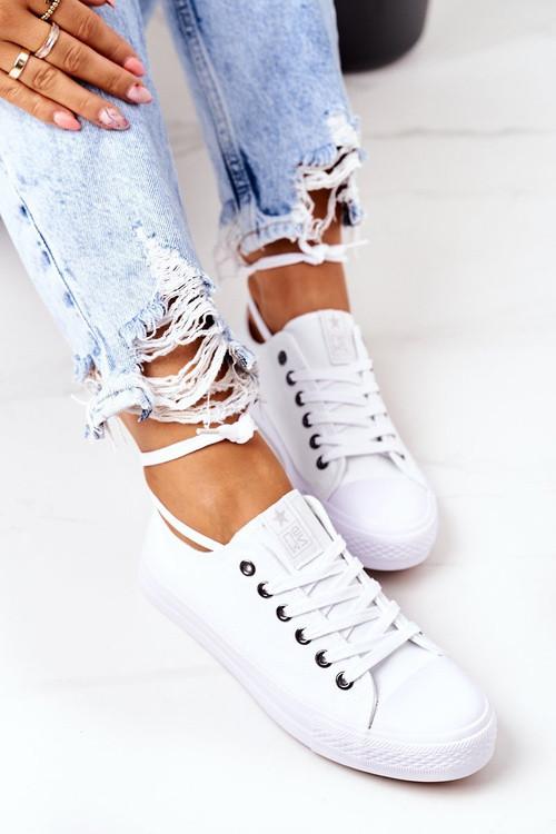 Women's Classic Sneakers White With Silver Eyelets Ecoma