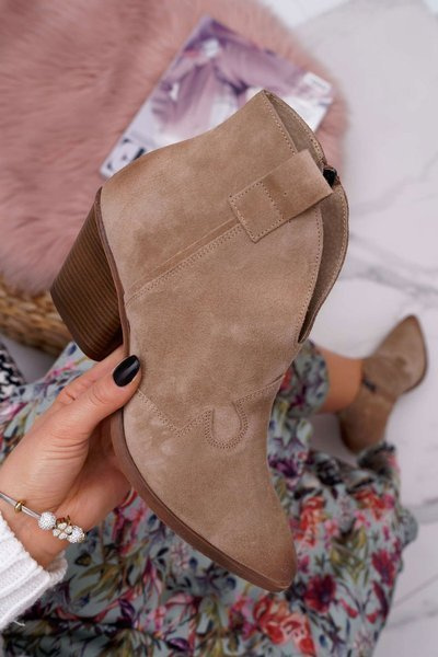 Women's Beige Leather Heeled Boots Chavai