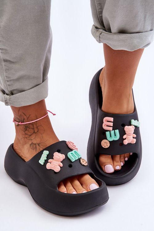 Women's Soft Foam Slippers With Ornaments Black Lorie