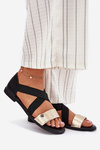 Women's Flat Sandals With Elastic Straps Black-Gold Marinea