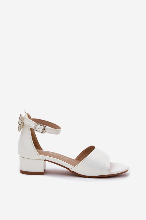 Shiny Girls Sandals With Low Heel White Ainare