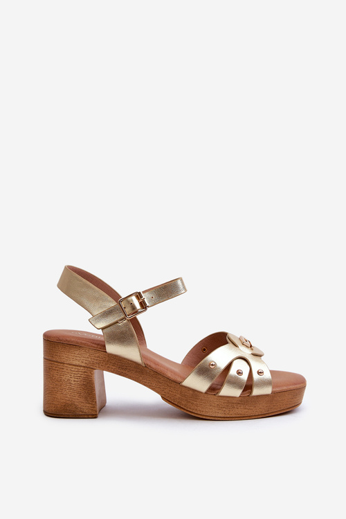 Damskie Sandały Eko Skórzane Na Obcasie Złote Assames 24SD98-6758
