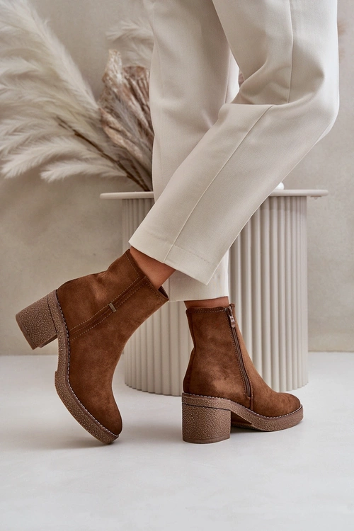 Ocieplane Damskie Botki Eko Zamszowe Khaki Arkesia