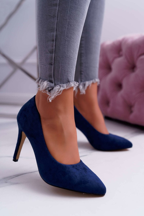 Women's Suede Pointed Stilettos Navy Blue Kiss Me