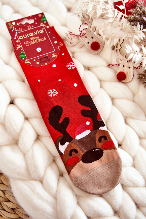 Women's Christmas Socks With Pattern reindeer Red