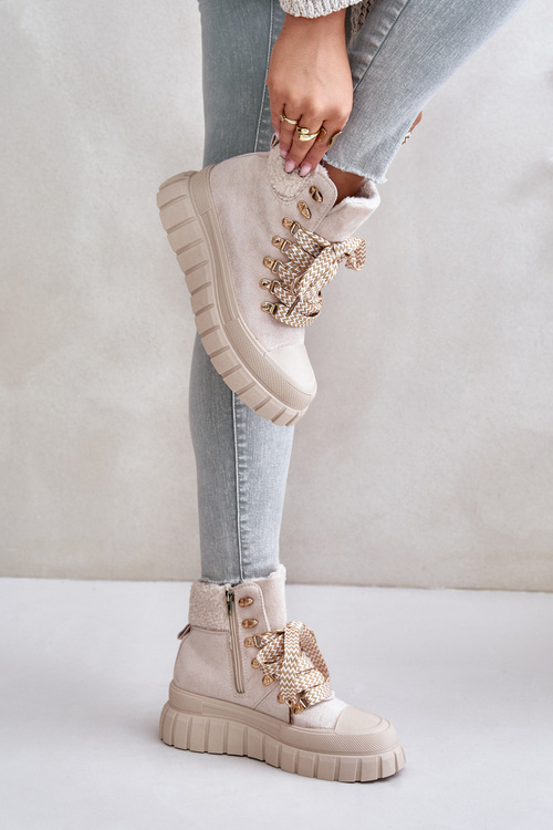 Women's Insulated Ankle Boots Platform Beige Alcyhen