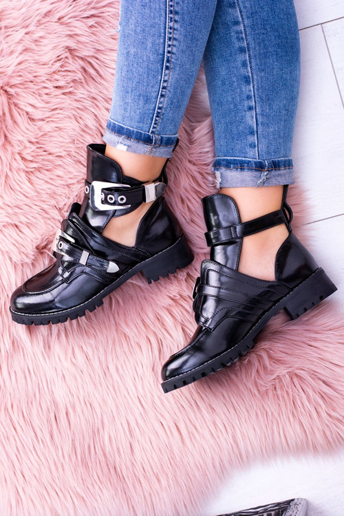 Lu Boo Black Rock Girl Cutout Boots