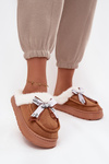 Women's slippers with fur and bow brown Fenella