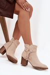 Women's ankle boots with heels with fringes light beige Rosabella