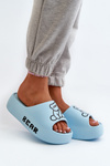 Women's Foam Slides on Chunky Sole with Bear Blue Lamira