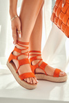 Sandały Damskie Wiązane Platforma Pomarańczowe Amrillo