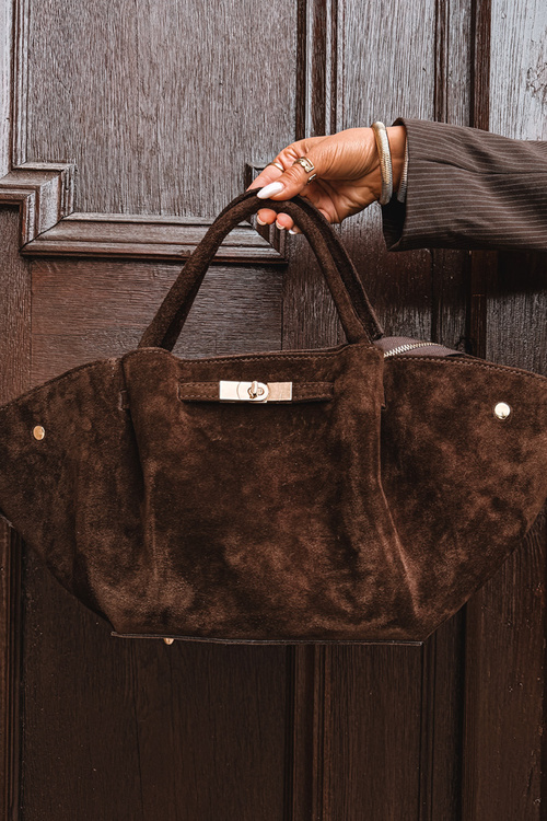 Bag Made of Natural Suede Chocolate Fiorenza