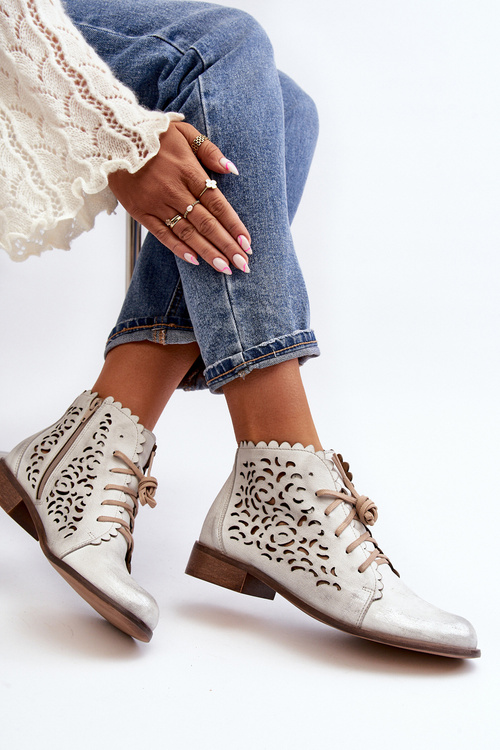 Zazoo 2871 Women's Laced Ankle Boots Silver