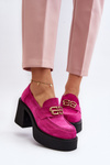 Półbuty Damskie Zamsz Słupek Zazoo 20170 Fuksja