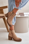 Lined Women's Ankle Boots with Block Heel in Beige Velarilla