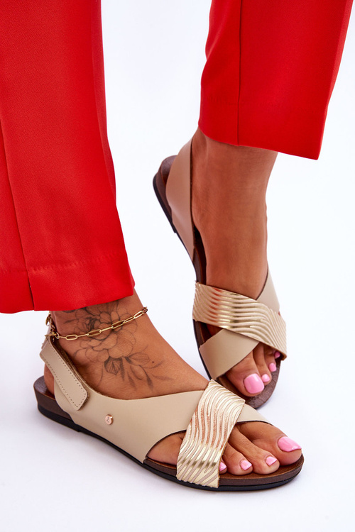 Velcro Leather Sandals Golden-beige Addison