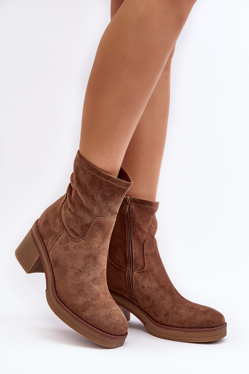 Women's Ankle Boots with Chunky Heel Brown Argastis
