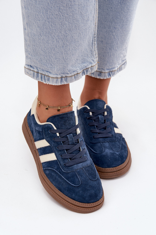 Damskie Zamszowe Sneakersy Platforma Granatowe Sylviona 